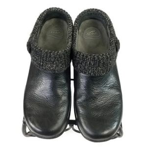 Dansko Kenzie Black Milled Leather Sweater Collar Clog Shoes Womens 9.5-10